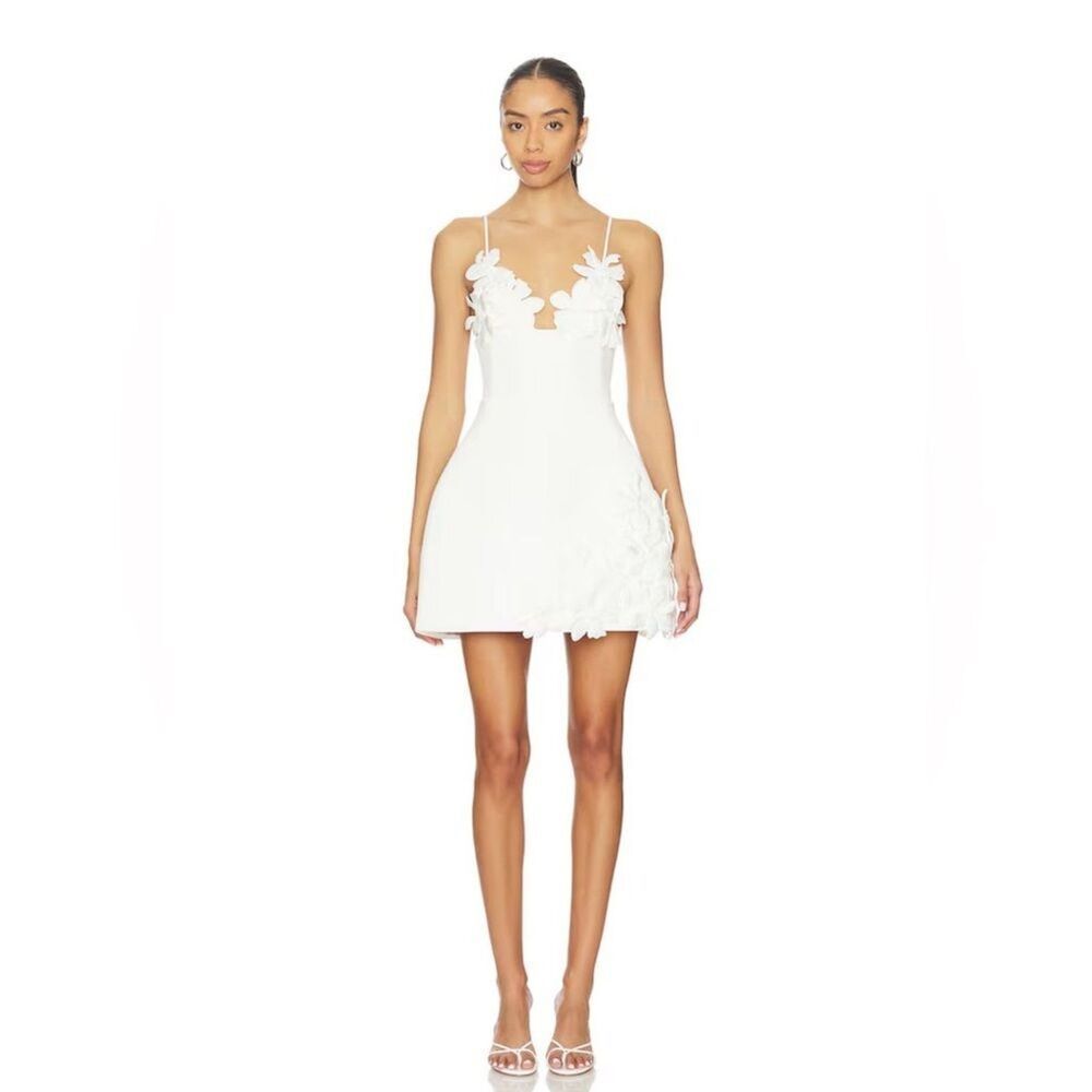 New BRONX BANCO Emma White Floral Appliqué Strap Mini Wedding Bridal Dress, L - Picture 5 of 15